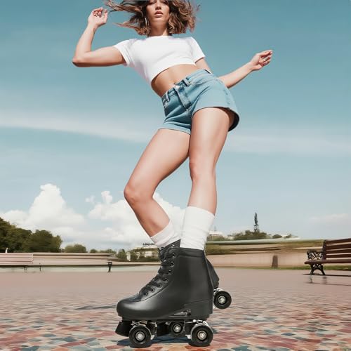 XUDREZ Rollschuhe Zweireihige Rollschuhe verstellbare High-Top-Rollschuhe für drinnen und draußen, Erwachsene Rollschuhe (schwarzes schwarzes Rad, 40 = UK: 7)