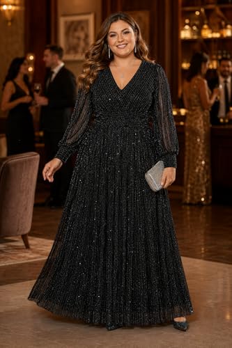 Image of Pinup Fashion Plus Size Formal Evening Glitter Prom Wedding Guest Dress | Silver thread straight knit, v-neck, empire waist, back zipper, a-line, maxi long, perfect for evening party, wedding guest