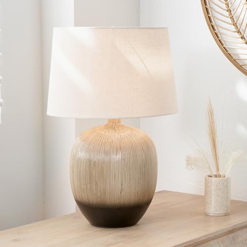 Pacific Lifestyle Ribbed Ceramic Table Lamp for Living Room | Contemporary Coastal Bedside Table Bedroom Lamp Base and Shade | Ombre Textured Round Table-Lamps (Black)