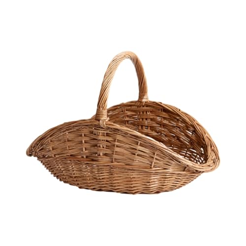 Wicker Picnic Storage Basket with Handle, Empty Picnic Baskets, Handmade Wicker Rattan Hamper, Multipurpose Rustic Basket for Outdoor Picnic Camping Garden Holiday, S
