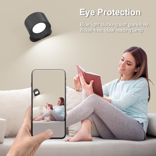 Image of Koopala 3PACK Rechargeable LED Wall Sconce, Cordless Battery with Remote Powered Wall Sconce, 3 Brightness Levels, 360 Swivel Magnetic Shade for Bedrooms, Hallways, Den and Reading Spaces（Black）