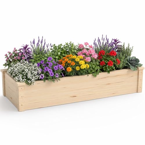Greenera Wooden Raised Garden Bed Elevated Planter Box Kit with Open-ended Base for Vegetables Flowers Herbs Fruits for Outdoor Patio Backyard 118x57.8x25cm