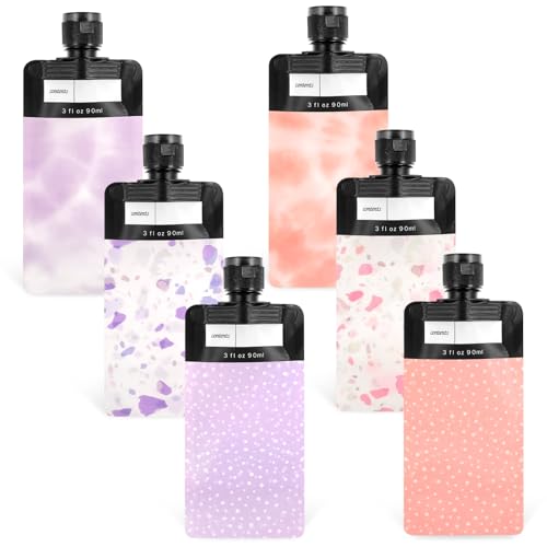 KFHENSOMR 6 Pcs Travel Pouches for Toiletries, 3 oz Leak Proof Travel Size Containers TSA Approved Refillable Empty Squeeze Pouches Travel Bottles for Conditioner Shampoo Liquids