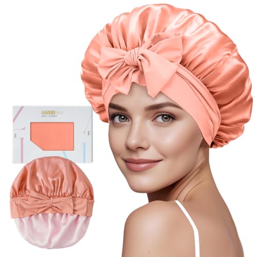 ZIMASILK 100% Mulberry Silk Bonnet for Sleeping Women Long Hair, Coral