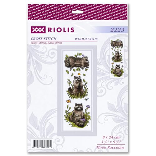 Image of RIOLIS - Three Raccoons 2223, Cross Stitch Kits 3x9, Cross Stitch Kits for Adults, Counted Kits, Embroidery Kit for Beginners & Advanced, Crossstitching Kits, Counted Stitching Kits