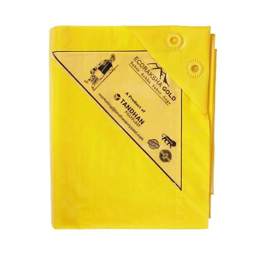 Image of Ecoraksha Gold Premium Multilayer Eco-Friendly Tarpaulin Sheet Waterproof Tirpal Heavy Duty 6 X 4 Ft Poly Tadpatri - Multipurpose 250 GSM Plastic Cover Tharpai, Thadika, Tarp (Yellow)