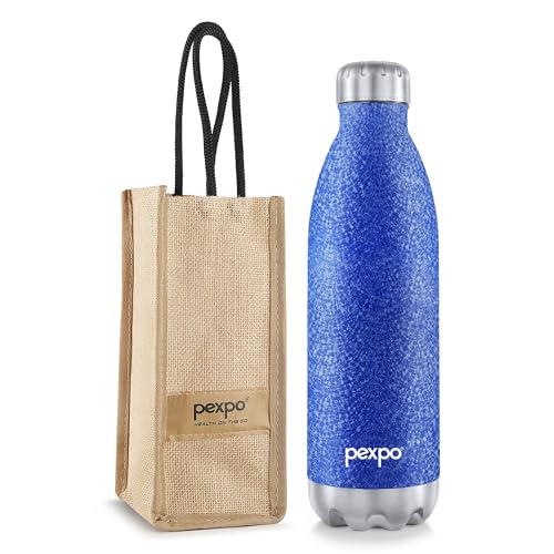 Image of Go24 pexpo Electro Hot & Cold ISI Certified with Jute Bag | 2 Year Warranty | Stainless Steel Water Bottle - 1500ml Blue | Office Bottle | Workout | Travelling | Home