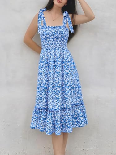 Image of Imily Bela Womens Summer Floral Maxi Dress Boho Tie Strap Sleeveless Smocked A Line Beach Sundress Long Dresses
