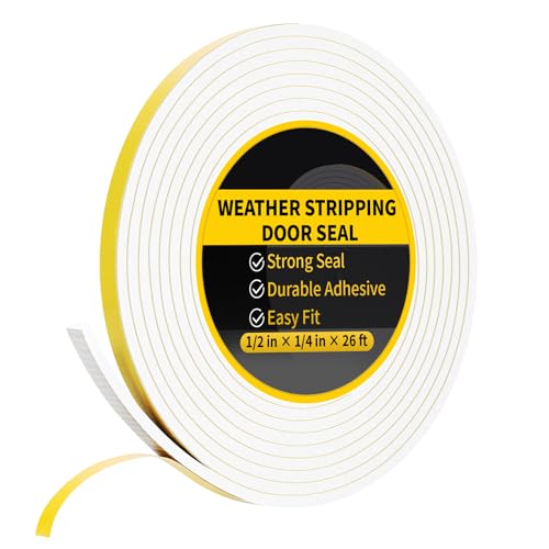 26Ft Weather Stripping Door Seal - 1/2' x 1/4' Door Seal Strip for Door Frame, High Density Foam...