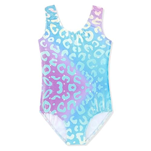 HOZIY Long Sleeve Leotards for Girls Gymnastics Kids Toddler Tumbling Outfits Floral Unicorn Galaxy Rainbow Stripe Pattern 4-5T A Sleeveless Fancy Leopard