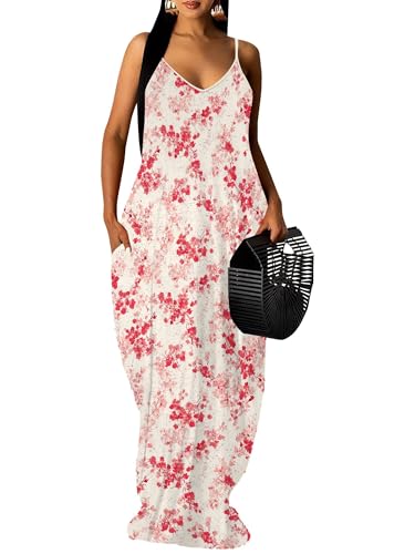 Image of Women Spaghetti Strap Maxi Dress with Pockets | Soft fabric relaxed fit sleeveless v neck with pockets for party and daily wear