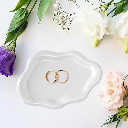 Whaline Ceramic Jewelry Trays Clouds Shape Jewelry Dish Trinket Trays Watch Key Ring Trays Sliver White Cloud Ceramic Plates Aesthetic Room Decoration For Mother's Day Birthday House Woman Gifts #TOP6
