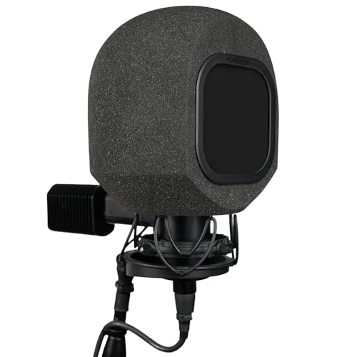 Soundbox C80 Cabina de Aislamiento para Grabación Vocal, Escudo Portátil para Micrófono con Filtro Antipop para Estudio, Espuma Acústica, C800G, WA-8000 Negro Clásico
