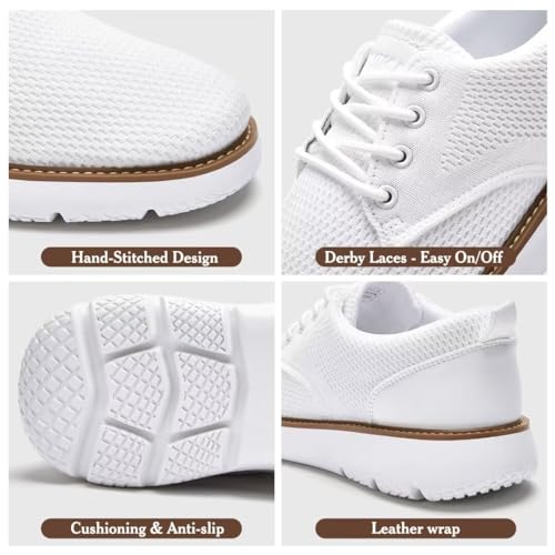 Image of Men's Breathable Mesh Comfortable Business Casual Shoes with Sneakers Design for Long Standing, Office Work, Formal Occasions & Walking White