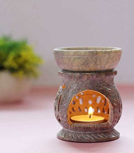 Valentine's Day Gifts Hand Carved Essential Oil Burner Diffuser Made Of Soapstone With Tea Light Holder Aromatherapy (Design6) #TOP3