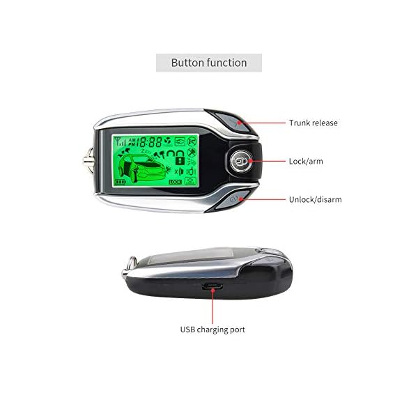 EASYGUARD EC204 2 Way car Alarm System with PKE Passive keyless Entry, Rechargeable LCD Pager Display & Remote Trunk Release, Shock Warning DC12V - Image 4