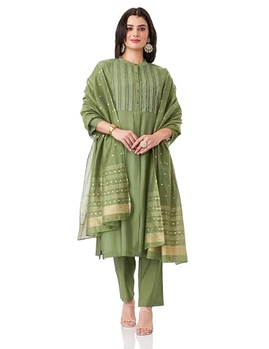 Image of Amazon Brand - Myx Women's Embroidered Kurta Pant Set with Dupatta (Available in Plus Sizes)