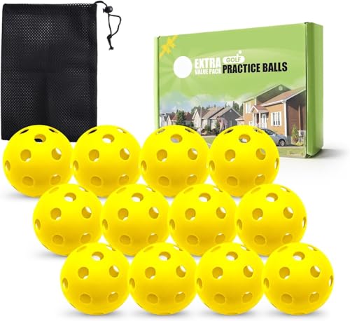 FINGER TEN Golf Practice Balls Plastic Limited Flight (Yellow 12 Pack)