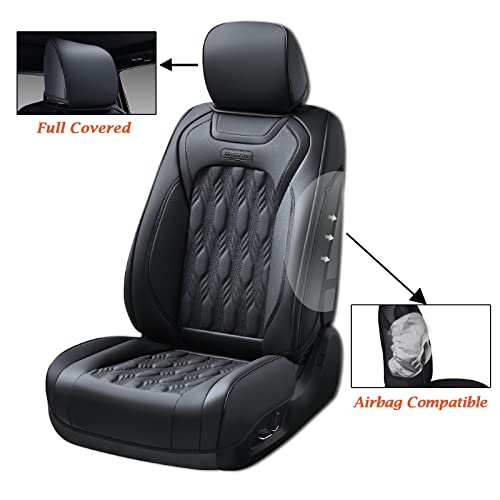 Coverado Car Seat Covers Fullset 5Pcs, Waterproof Leather Front And Back Seat Covers Cushion Cover For Pickup Truck Fit For 2015-2023 Ford F150 F250 F350 F450 Regular Super Crew Cab(Black) #TOP3