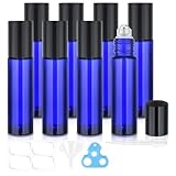 bofessor 8 Pack, Essential Oil Roller Bottles, 10ml Blue Glass Roll on Bottles with Black Lids, Stainless Steel Roller Ball, Opener, Pipettes, Funnel, 8 Stickers, Refillable Container for Perfume