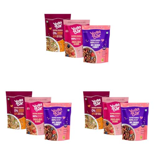 Image of Yogabar Wholegrain Breakfast Muesli |Fruits Nuts and Seeds | Dark Chocolate Cranberry |No Sugar Super Muesli |400gm Each (Pack of 3)