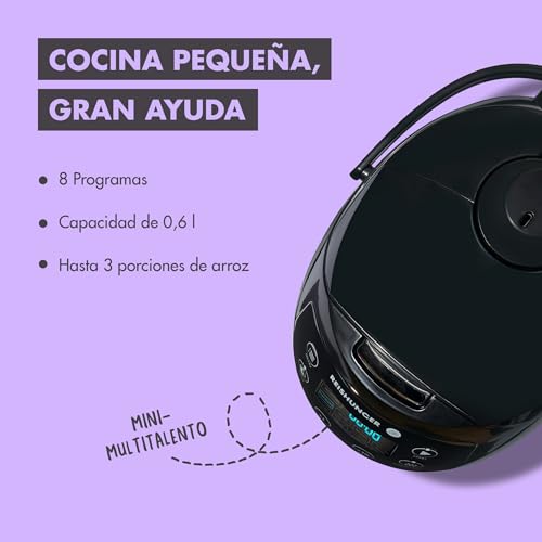 Miniatura 2 de Reishunger Arrocera Digital Burdeos, 0,6 L Para 3 Personas, Función De Mant. Calor, Temporizador, Olla Premium, Multicocina Y Vapor, 8 Programas, Tecnología 7 Fases