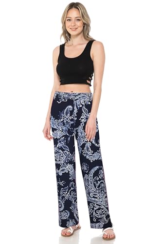 LEEBE Women and Plus Size Wide Leg Pants (S-5X) (25Navy Paisley 2X)