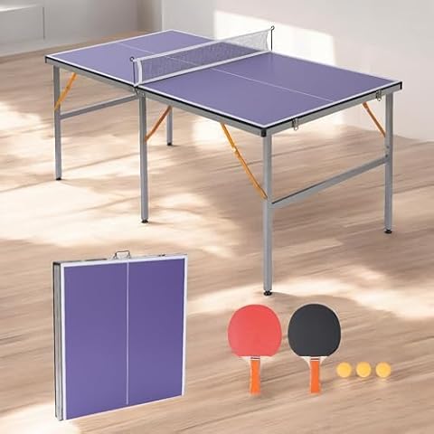 Ping Pong Table, Portable Foldable Table Tennis Game Set with 1 Net 2 Paddles 3 Balls, Indoor/Outdoor Ping Pong Table Weatherproof for Family Game Rooms Cover