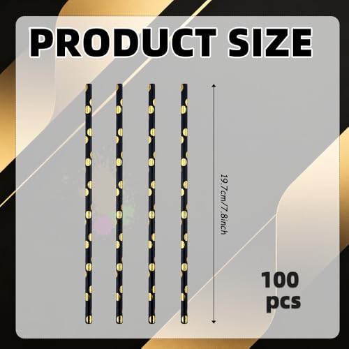 100 Pitillos de Papel Negro y Dorado para Graduación miniatura 2