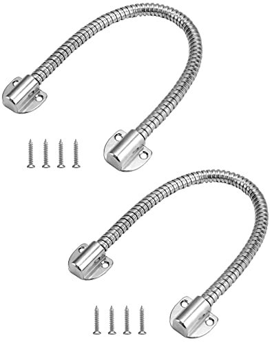 QWORK Door Loop Wire Protector, 2 Pack Steel Flexible Armored Door Cord with End Cap, (16" Long,1/2" OD, 3/8"ID)