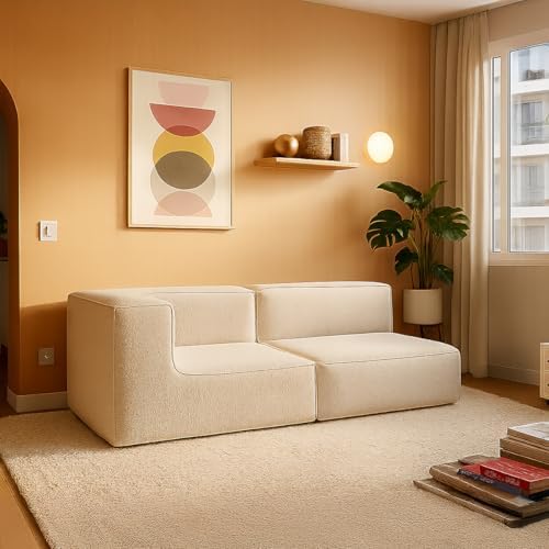 Sofá Modular Flow Bege 2 Lugares com 1 Canto | Sala Moderna, Prem...