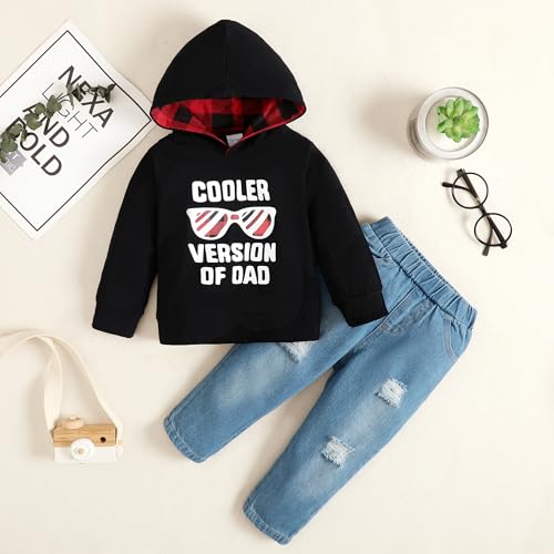 Image of YALLET Toddler Baby Boy Clothes, Long sleeve Letter Hoodies Top+Ripped Denim Pants 2pcs Fall Winter Outfit Sets