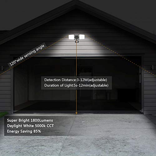 Haian Support Waterproof Plug-In Motion Sensor Light Outdoor - 20W 5000K(Daylight) 1800Lm - Dual-Headed Led Security Light For Garage - Wall Mounted Pathway Lighting thumb #3