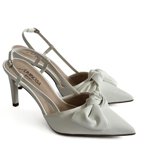 LUMINOSA Women’s Pointed-Toe Bow Slingback Heels