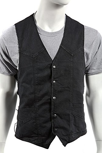 Mens Conceal Carry Black Denim Vest with Side Laces (Size 4XL, 4X-Large, 58-60)