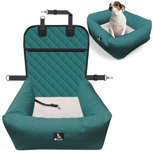 BLUZELLE Hunde Autositz & Hundebett 2-in-1 für Auto Rückbank & Vordersitz - TRAVELBUDDY Wasserfest, rutschfest & Waschbar - Inkl. Sicherheitsgurt & Oxford-Stoff - Marke aus Berlin, Farbe:Petrol
