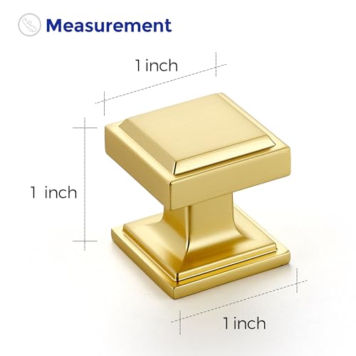 Image of Ravinte 20 Pack Brushed Gold Square Kitchen Cabinet Knobs,Zinc Solid Drawer Pulls,Farmouse Cabinet Handles for Cupboard, Closet, Dresser and Bathroom, Modern Cabinet Hardware for Cabinets