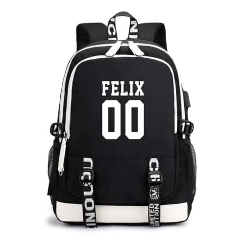 CHAIRAY Skz Canvas Backpack with USB Charging Port Hyunjin Jisung Felix Bangchan and Seungmin Knapsack Felix00