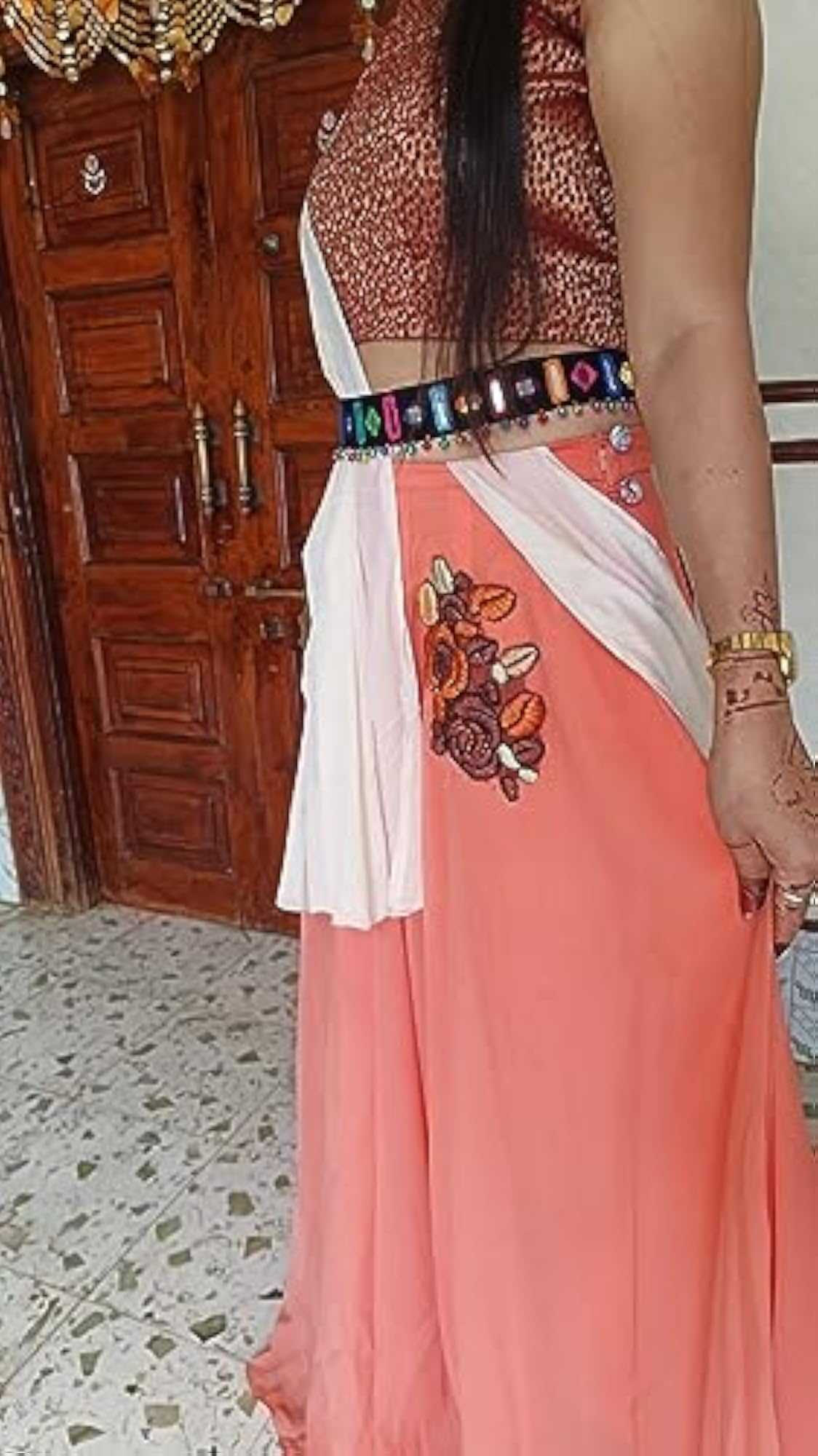 Handmade Multicolor Mirror Work Kamrbandh with Ghughari Latkan