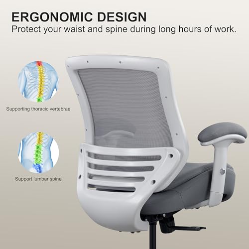 Image of 400lbs Office Drafting Chair Wide Dual Seat Cushion Height Adjustable Armrest for High Standing Desk with Lumbar Support and Enlarged Adjustable Footrest (Light Gray Frame Light Gray Fabric)