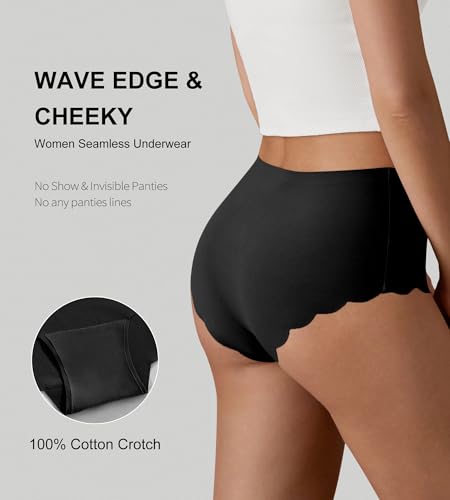 Image of SHARICCA Seamless High Waisted Underwear for Women Cheeky Underwear Wave Edge No Show Bikini Panties Ribbed Panties Pack