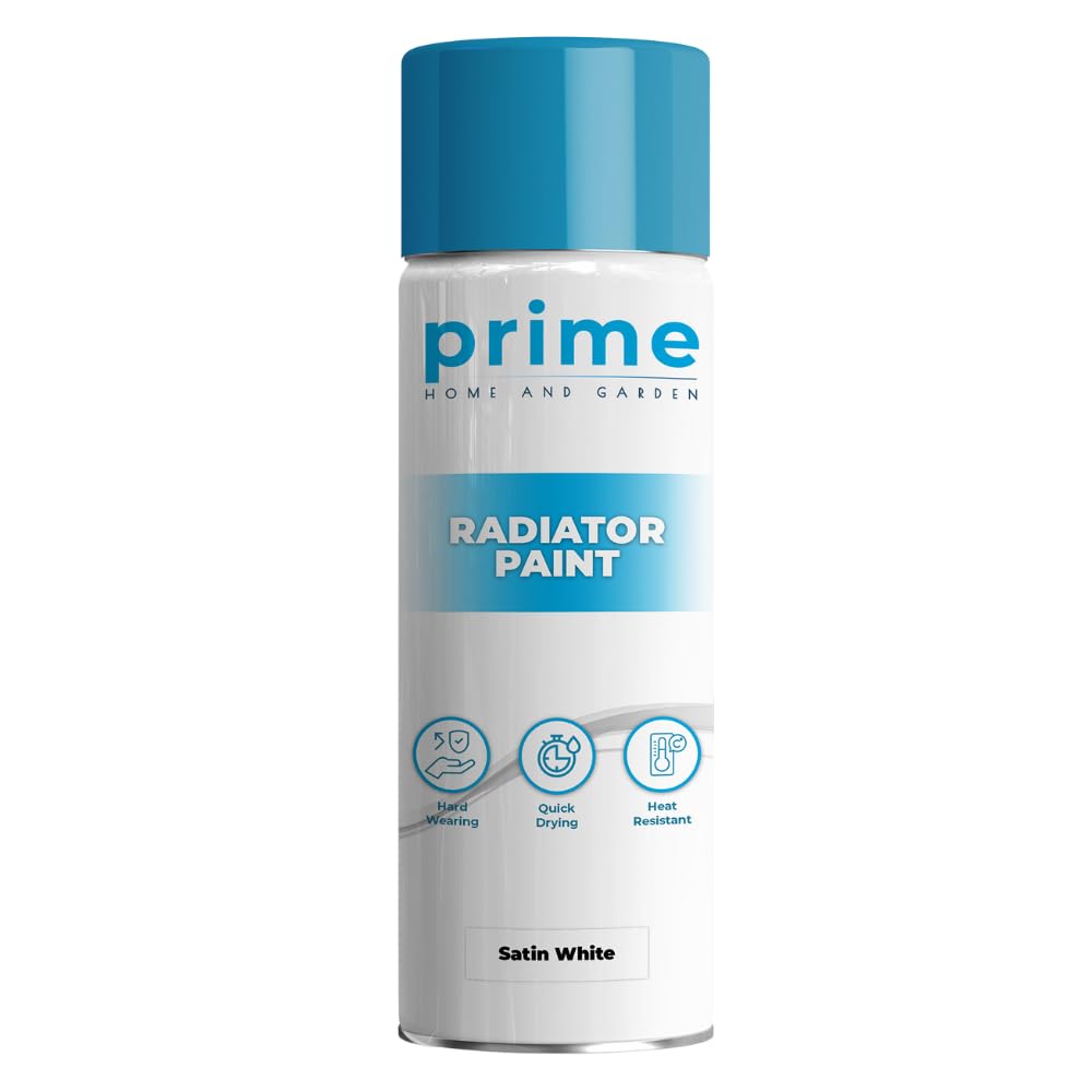 Prime Satin White Radiator Aerosol Spray Paint 400ml - Heat Resistant Up To 100ºC | Quick Drying & No Primer Needed | Exterior Surfaces Of Radiators & Hot Water Tanks | Heat Resistant Radiator Paint