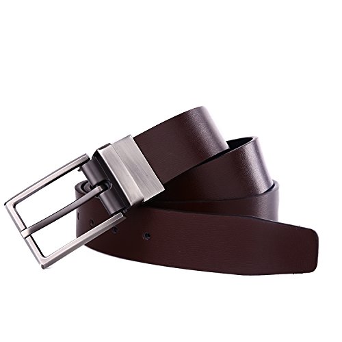 Image of beltox fine Men's Dress Belt Leather Reversible 1.25 inch Wide Rotated Buckle Gift Box