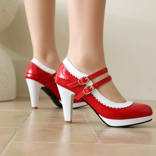 Image of ForeMode Fashion Women T-Strap High Heels Bow Platform Round Toe Pumps Leather Summer Sweet Shoes