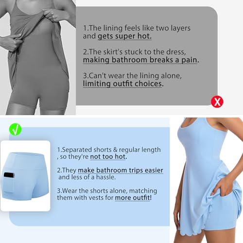 Tanou SZ0005 Womens Tennis Dress With Separated Shorts & Bra U Neck Golf Sleeveless Athletic Workout Scalloped Dress thumb #3