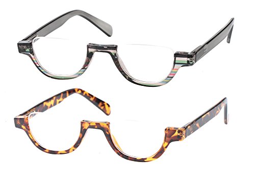 SOOLALA Womens Modern Designer Flat Top 42mm Half Lens Quality Reading Glasses, GrayLeopard