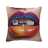Asdkvbnb Colorful Woman Lip Print Linen Bag Pillowcase,Soft with Pocket Pillowcase,Suitable for Sofas,Bedrooms,Living Rooms,and Home Decor