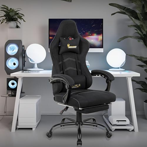 Image of Dr Luxur Musclerice Fabric Gaming Office Chair Ergonomic Lumbar Support, High Back Chair, Swivel Chair with Footrest, Removable Neck, Linkage Arm Rest (Musclerice Fabric)