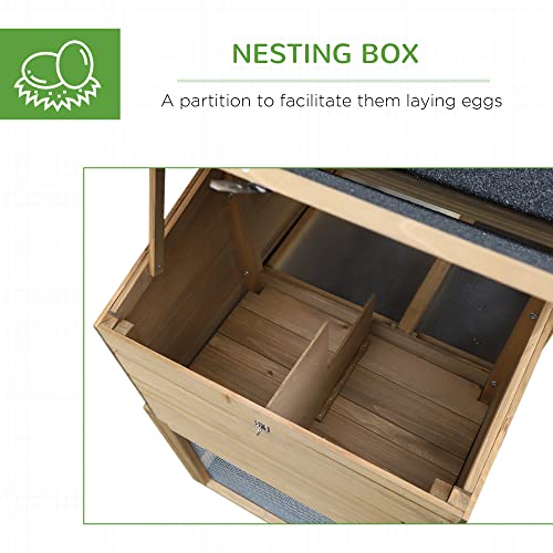 Image of PawHut 69 inch Wooden Chicken Coop, Poultry Cage Hen House with Connecting Ramp, Removable Tray, Ventilated Window and Nesting Box, Natural
