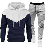 Tracksuit Men con Capucha Tallas Grandes Ropa Hombre Activewear de Invierno Un Conjunto Chandal Decimas Sudadera Termica para Pantalon Largo Deporte Hombre Blanco L